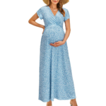 OUGES Women's Wrap V Neck Summer Maternity Photoshoot Dress with Pockets