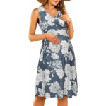 OUGES Womens V-Neck Sleeveless Summer Floral Maternity Dresses Nursing Gown