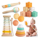 Montessori Baby Toys 6 in 1, Wooden Musical Instruments