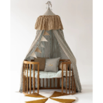 Nursery canopy with ruffle "blue and brown stripes"