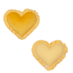 Double-sided heart pillow with a frill, butter yellow checkered